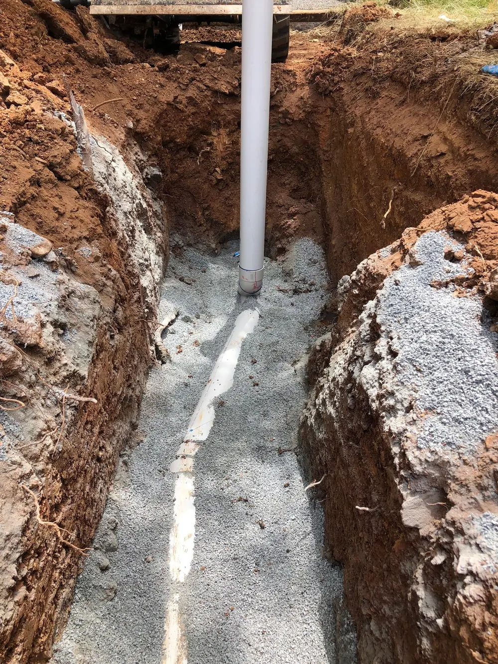 Drainage trench prepared for new underground pipework